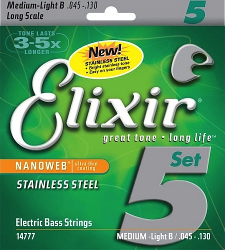 Elixir 14777 NANOWEB    5- -, Medium w/Light B, 45-130